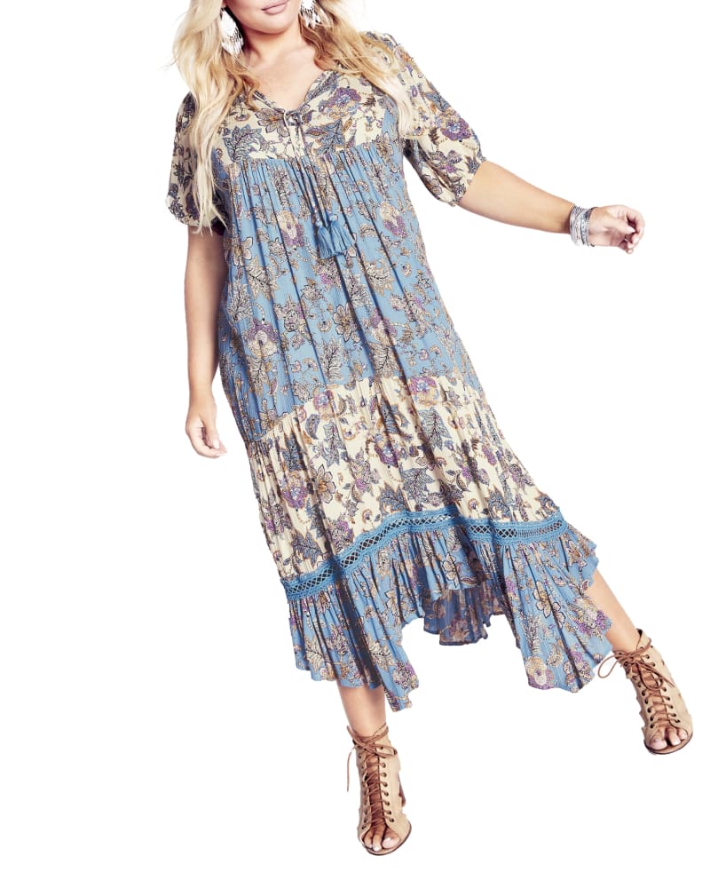 Front of a model wearing a size 14 DRESS SUNDARA in Ivory Combo by Aveology. | dia_product_style_image_id:288035